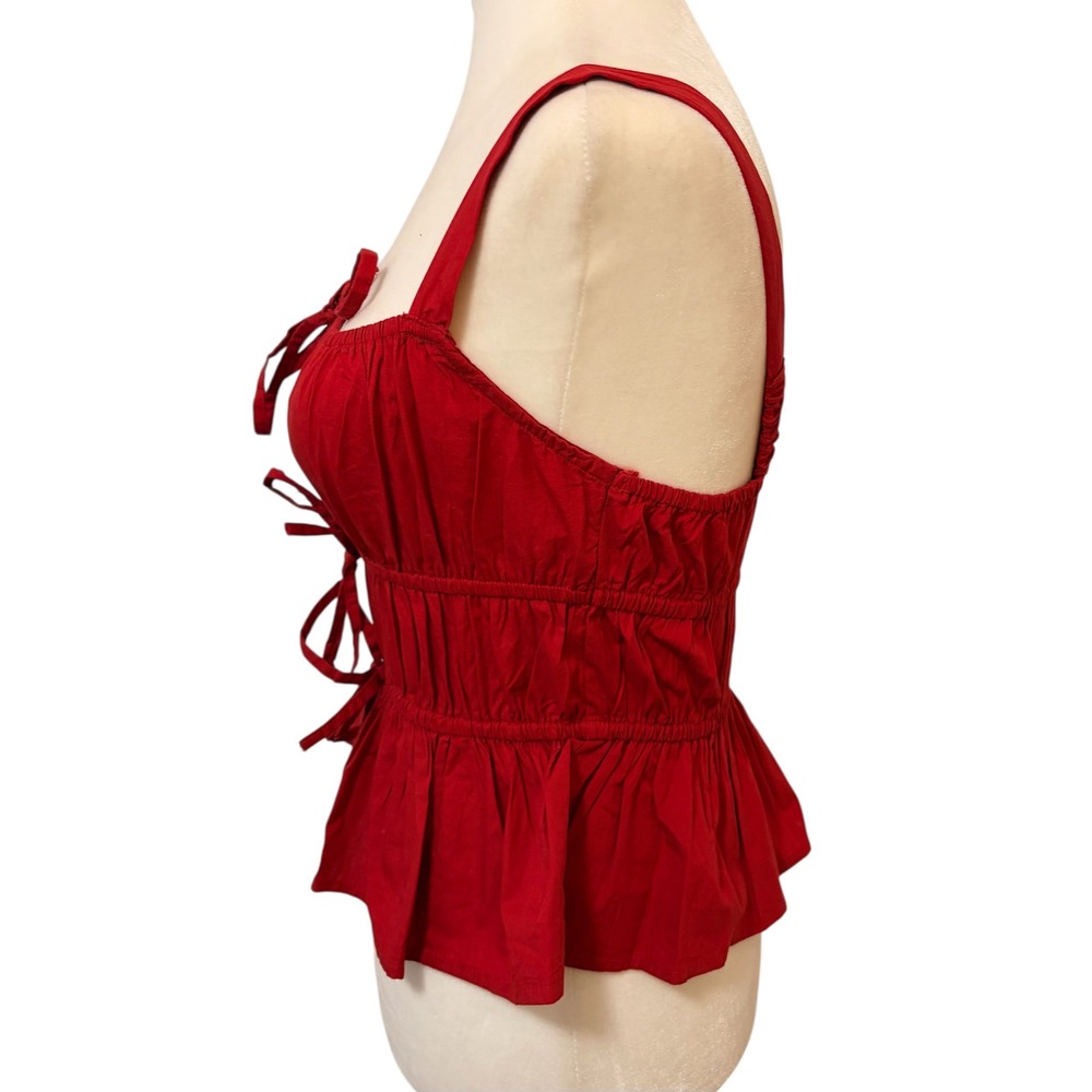 Sim & Sam Red Smocked Medium Peplum Cotton Tank Top Cottagecore Boho - Picture 5 of 8